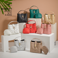 Jiali 2-en-1 Lady Style sac à main ensemble couleur bonbon portefeuille sac à main pierre motif fil froncé décoration seau Sac Bandoulier Style