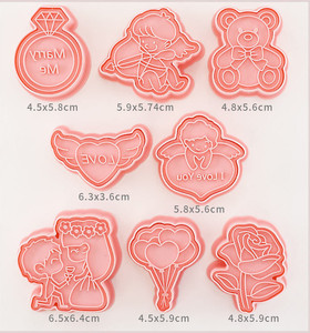 Lot de 8 emporte-pièces avec <span class=keywords><strong>tampon</strong></span> à piston <span class=keywords><strong>Tampon</strong></span> à biscuits 3D pour la Saint-Valentin, <span class=keywords><strong>mariage</strong></span>, <span class=keywords><strong>biscuit</strong></span>, cuisson, emporte-pièces pour la Saint-Valentin - Product Image 4