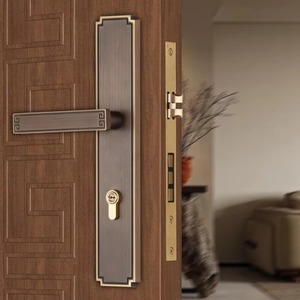 Poignée de porte carrée moderne de luxe, simple, <span class=keywords><strong>pour</strong></span> porte intérieure en bois, levier de verrouillage <span class=keywords><strong>pour</strong></span> portes françaises, chambre, salle de bain, ensemble de quincaillerie - Product Image 2