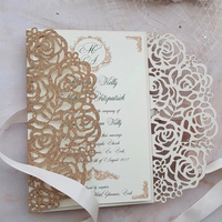 Bande de paillettes imprimée personnalisée, design créatif, enveloppe découpée au laser, ruban de luxe, invitations à paillettes faites à la main pour anniversaire de mariage