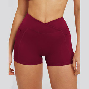 Ensemble <span class=keywords><strong>de</strong></span> yoga sportif uni avec logo personnalisé, taille haute, col en V, sans couture, respirant, anti-transpiration, leggings courts pour <span class=keywords><strong>femmes</strong></span> - Product Image 4