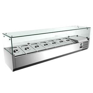 Bàn chuẩn bị thực phẩm có tủ lạnh để gia vị, bàn chuẩn bị pizza và salad có kính chắn bắn nước - Product Image 6