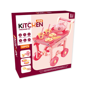 2023 popolare carrello da tè sala da pranzo giocattoli per auto dessert carrello da pranzo finta cibo cucina Set da gioco - Product Image 6