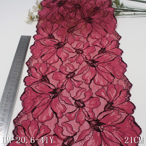 Bordure en dentelle extensible douce bicolore rose et noire de 21 cm de large, de haute qualité, faite à la main, pour vêtements, soutiens-gorge, style sexy - Product Image 2
