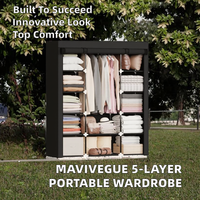 Mavivegue Armoire Pliable Multifonctionnelle Portable, Organisateur de Rangement Autoportant pour Chambre, Noir, 5 Niveaux, 59 L x 18 P x