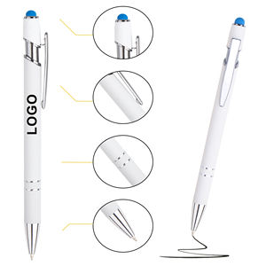 ปากกาลูกลื่นโลหะสีขาว อลูมิเนียม  พร้อมปลายสัมผัสหน้าจอสีสันสดใส  รับสกรีนโลโก้ตามสั่ง สำหรับของขวัญโฆษณา - Product Image 3