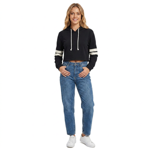 2026 Women's Cropped Hoodie With White <b>Stripes</b> On Sleeves Full Sleeve Hooded Sweatshirt <b>crop</b> <b>top</b> women - Product Image 1