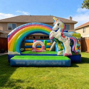 Château gonflable commercial avec toboggan, château gonflable extérieur, château gonflable licorne coloré, trampoline gonflable - Product Image 3