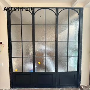Puerta Plegable de Aluminio con Aspecto de Hierro Clásico AOSTTER, con Doble Acristalamiento Transparente IGU y Rodillos Superiores Suaves para Comedor Rústico - Product Image 4