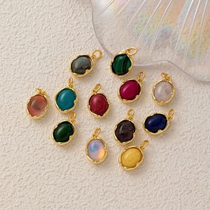 Amuletos de Piedra Natural con Signo del Zodiaco |   Colgantes de latón chapado en oro de 18 quilates con piedras preciosas ovaladas de nacimiento mensuales para la fabricación de joyas DIY - Product Image 2