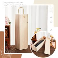 Boîte cadeau en bois naturel brut pour bouteille de vin avec couvercle coulissant, poignée en corde et support de cou en forme de cercle