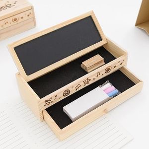 Trousse à crayons double couche en bois avec tiroir et tableau noir, organiseur de bureau pour étudiants, boîte de rangement - Product Image 4