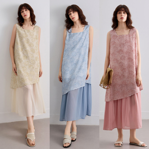 Demana Faux Two Piece Floral Print Dress Women Summer Romantic Flowy Chiffon A Line Skirt - Product Image 1