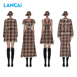 Fabricants de vêtements coupés et cousus, vente en gros, commande minimale, robes décontractées écologiques moulantes à carreaux pour femmes, robes pour femmes - Product Image 1