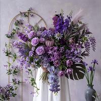 Fabrikneue handgefertigte künstliche Hochzeitsblumen der Lila-Serie für Hintergrundbogen- und Tischdekorationen – ideal für den Schulanfang