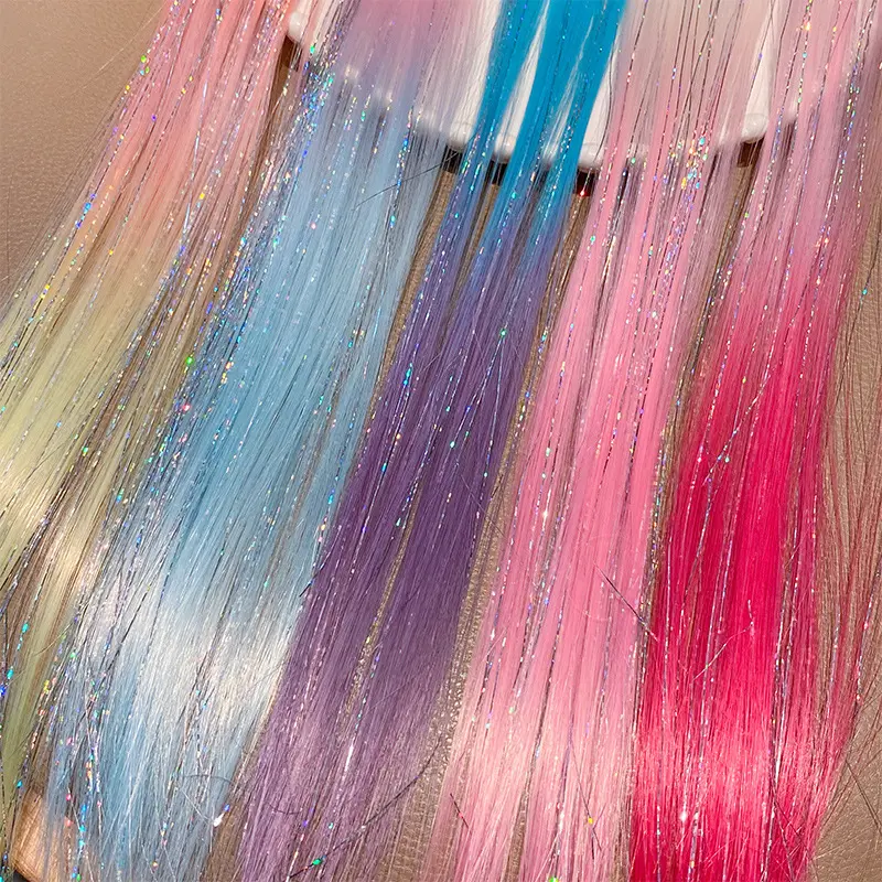 Extensões de cabelo sintético para mulheres, prendedor de cabelo natural multicolorido, com destaque para festas