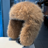 Topi Ushanka Bulu Mink Palsu Mewah untuk Wanita, Topi Trapper Hangat dan Lembut untuk Musim Dingin dengan Penutup Telinga Berbulu