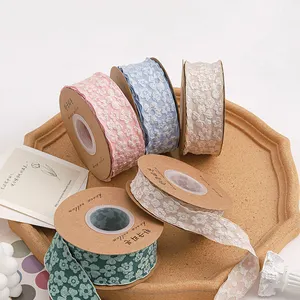 15mm*40y Flower Wrap Ribbon English Hot Gold Thread with Bouquet Bow Ribbon Gift Wrap Printed Letter Handmade Ribbon