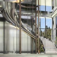 Escalier en colimaçon moderne de luxe pour villa, personnalisable en gros, avec main courante en verre incurvé et construction en aluminium, éclairage LED