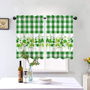 2 Paneles <span class=keywords><strong>de</strong></span> Cortina para el Día <span class=keywords><strong>de</strong></span> San Patricio, Diseño <span class=keywords><strong>de</strong></span> Cuadros Verdes Tipo Búfalo con Trébol Irlandés <span class=keywords><strong>de</strong></span> la Suerte, para Cocina, Baño, Ventana - Product Image 4