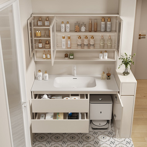 Modern white bathroom cabinet storage <b>mirror</b> cabinet, defog display time display washbasin hanging cabinet - Product Image 2