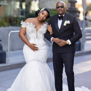 Mumuleo Beauty perle perline abito da sposa per la sposa Vestidos De Novia Off the spalla stile <span class=keywords><strong>Country</strong></span> tromba abiti da sposa - Product Image 4