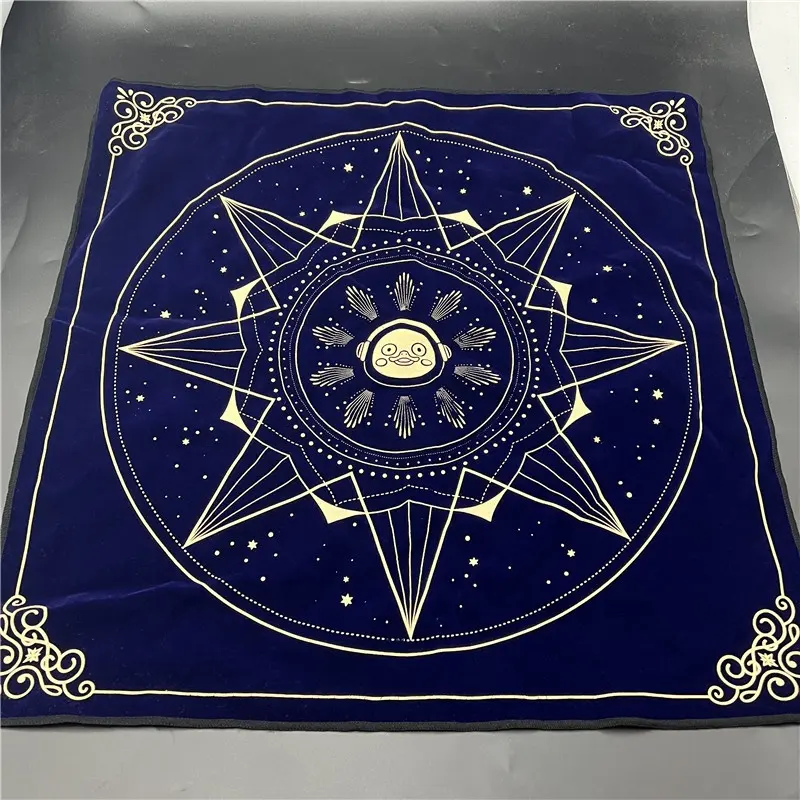 Custom Luxury Dark Blue Velvet Suede Table Cloth Full Printed Velvet Gift Bag Tarot Card Table Cloth