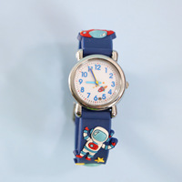 Montre à mouvement à quartz en plastique avec bracelet de 37 mm et 16 mm, motif astronaute de dessin animé, avec boîte