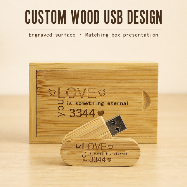 Eco-friendly Givesaways Personalised Wooden Customized Usb Stick 2.0 16GB 32GB 64 GB Rotation Swivel Memory Stick Usb