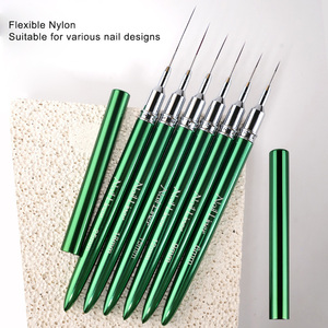 Pinceaux de précision pour nail art à manche métallique vert, marque privée, 6, 9, 12, 15, 18, 25 mm, poils en nylon ultra-fins pour gel et peinture - Product Image 2