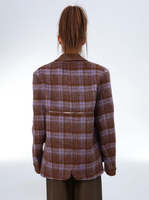 Personnalisé Vintage Mode Faux Cuir Patchwork Laine À Carreaux Zip Enlèvement Coupure Veste Courte Manteau Femmes Rue Veste Extérieure