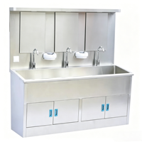 Évier chirurgical médical professionnel à 3 stations en acier inoxydable - Station de lavage des mains à capteur automatique avec armoire pour hôpital et laboratoire
