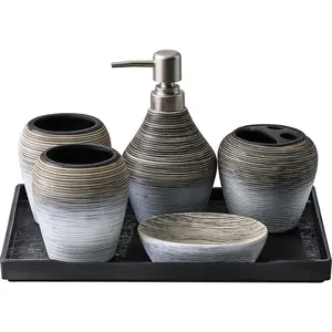 Retro Brushed Five-piece Handmade Ceramic Toiletry Bathroom Set