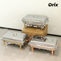 Plat à réchaud rectangulaire de luxe ORIX avec pieds dorés, en acier inoxydable, pour buffet, maintien au chaud des aliments, idéal pour l'hôtellerie, la restauration et les banquets de mariage