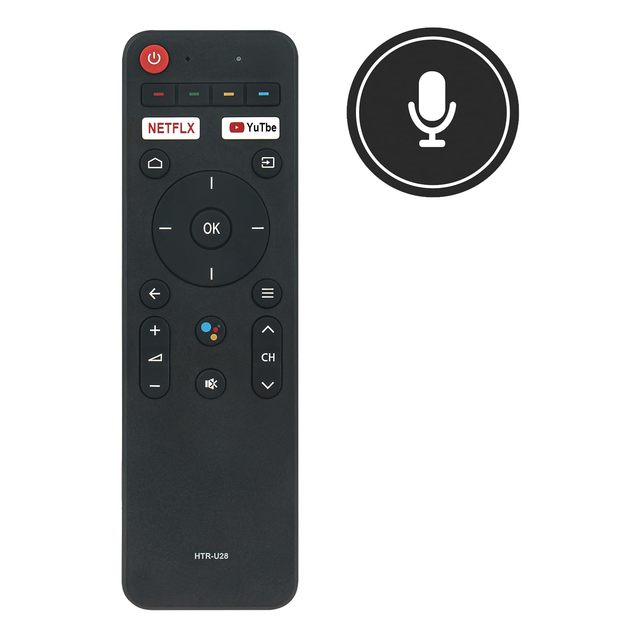 First Brand Quality HTR-U28 Replacement ABS Fixed Code Voice Remote Control Compatible Haier 4K Models H50S6UG H55S6UG Box