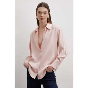 Camisa Básica de Satén Floss para Mujer, Blusa Minimalista con Botones, Uso Diario, Color Beige - Product Image 1