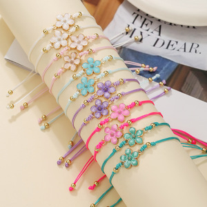 <b>Sweet</b> Braided <b>Flower</b> Bracelet Set Colorful Zinc Alloy Jewelry Gift For Women Girls Summer Fashion Accessory - Product Image 3