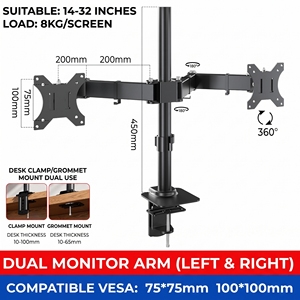 Supporto da Scrivania per Doppio Monitor 14-32 Pollici, 8kg per Schermo, VESA 75x75 100x100, Braccio Girevole Completo per Doppio Monitor - Product Image 1