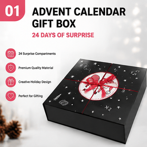 Boîte cadeau calendrier de l'avent noire premium 24 jours avec ruban rouge, pelliculage mat et compartiments numérotés - Product Image 2