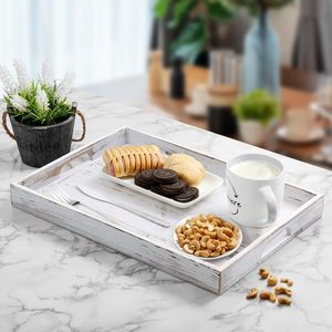 Retro White Solid Wood Serving <b>Tray</b> 12x16 Inch For Hotel Coffee <b>Tea</b> Service - Product Image 2