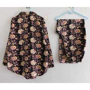 Women Casual Floral Printed 100% Cotton Pajama Set Long Sleeve Woven Shirt and <b>Pants</b> Summer Night Suit Breathable Soft Sleepwear - Product Image 6