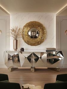 Boca Do Lobo Golden Brass Nails Decorated Round <strong>Mirror</strong> Gold Metal With <strong>Fish</strong>-<strong>eye</strong> <strong>Mirror</strong> Art Decor Wall <strong>Mirror</strong> for Living Room - Product Image 4