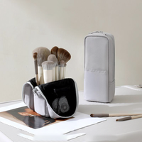 Organisateur de pinceaux de maquillage portable et pliable en toile, avec fermeture éclair, capacité moyenne, autoportant, pour trousse de maquillage