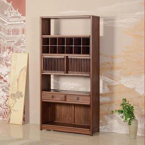 Chinese Style <b>Solid</b> <b>Wood</b> Display Shelf Black Walnut <b>Bookcase</b> Tea Cabinet Multi Storage Unit For Living Room Home Organization - Product Image 4