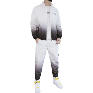 Costume de loisirs personnalisé avec logo, veste décontractée pour homme, couleur dégradée, assortie, printemps automne, ensemble sportif fin pour jeunes, deux pièces - Product Image 1