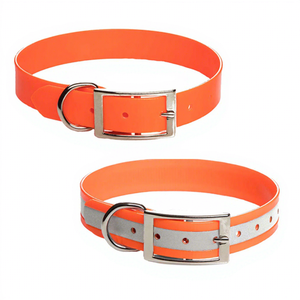 Collier pour chien de chasse moderne en sangle de nylon enduite de TPU Dayglo 1'' avec anneau en D et plaque nominative pour une haute visibilité - Product Image 1