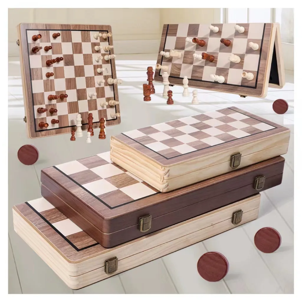 Popolare creativo squisito pieghevole Storage In legno portatile scacchi & dama Set 2 In 1 giochi da tavolo da viaggio per bambini e adulti