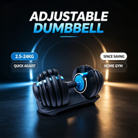 Haltère réglable de qualité commerciale 24 kg avec 15 réglages, haltère à poignée rotative OEM pour la maison, la salle de sport et les distributeurs de détail