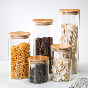 ขวดแก้วใสพร้อมฝาไม้ไผ่ สำหรับเก็บชา น้ำตาล กาแฟ อาหารในครัว - Product Image 4