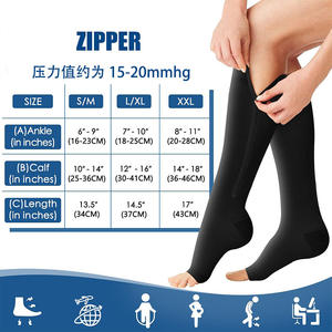 Wholesale <b>Women</b> Zipper Compression <b>Socks</b> Zip Leg Support Knee Sox Open Toe Solid Color <b>Sock</b> Fashion and Leak - Product Image 2